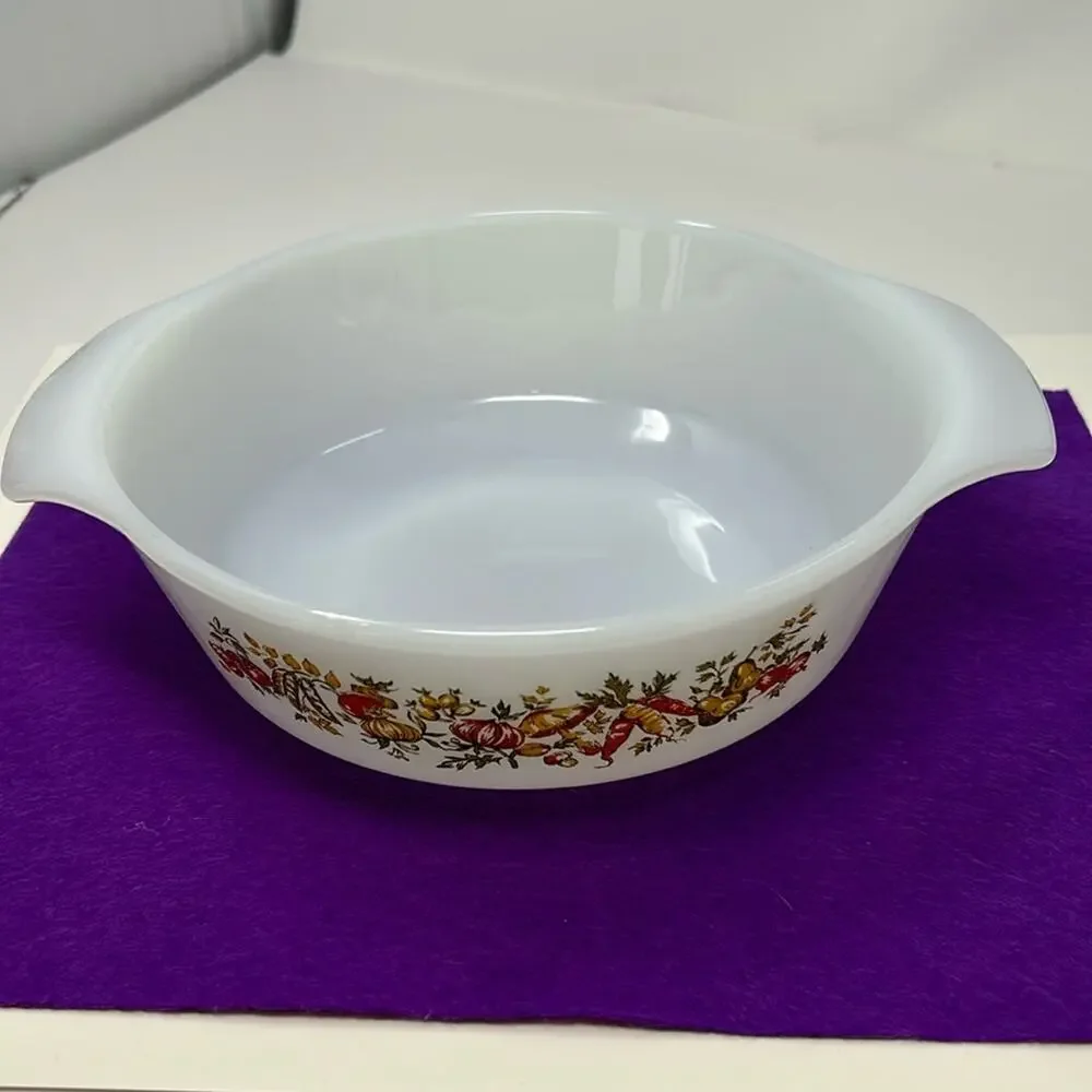 Vintage Anchor Hocking White Harvest Vegetable1 Quart Casserole Dish